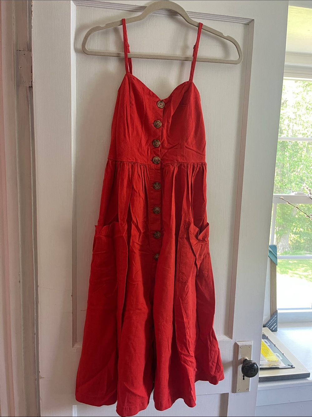 Urban Outfitters Orange/Red Linen Midi Dress in Small - Picture 4 of 8